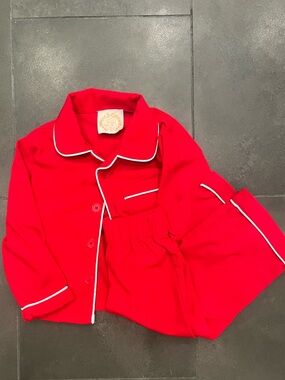 TBBC Classic Red Kids Pajama Set with White Piping
